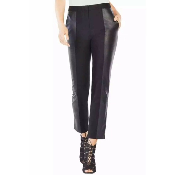 BCBGMaxAzria Brennan Pants Womens Size Small Black Faux Leather Crop High Rise - Picture 1 of 9